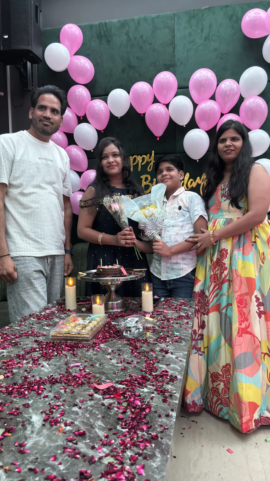 Real family birthday celebration 2 with balloon decoration and table setup at Chairish Cafe behind WTP Jaipur